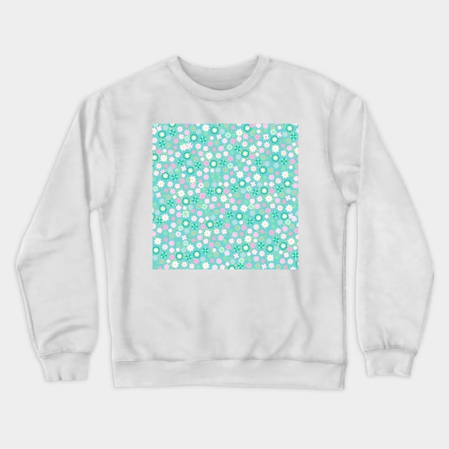 Sweet Pink White Teal  Ditsy Floral Pattern Crewneck Sweatshirt by NdesignTrend